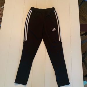 black and white half stripe adidas pants